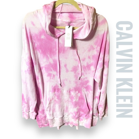 Calvin Klein Women's High Tide Tie-Dyed Cropped Hoodie Pink Size X-Large